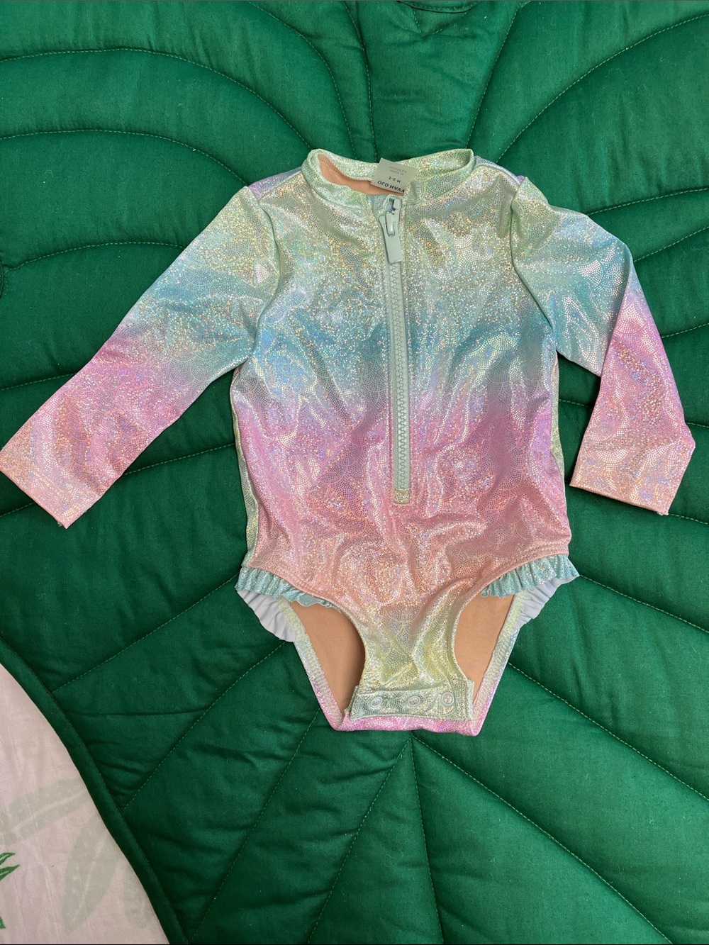 NWOT old navy girls long sleeve zipper front sparkle mermaid pastel swimsuit.